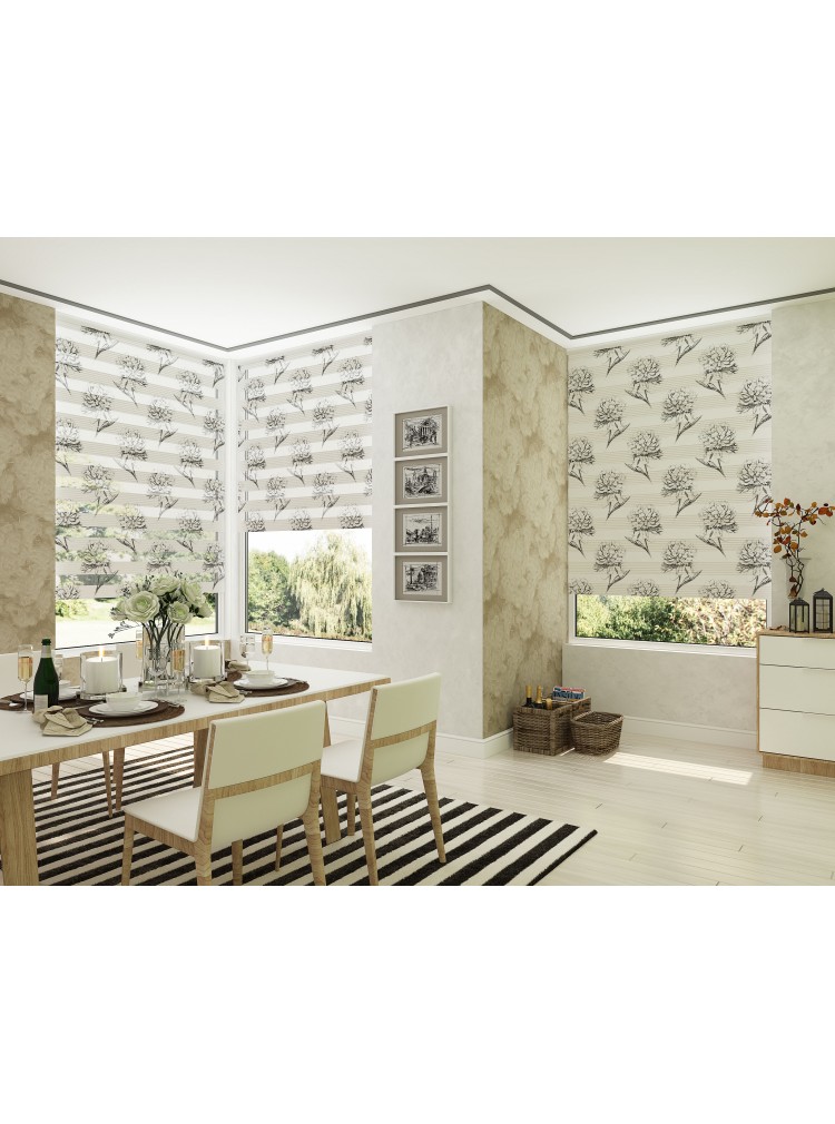 ZEBRA PERDE SİYAH ÇİÇEK MODELİ